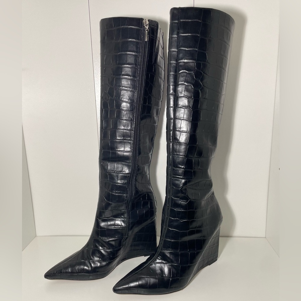 SCHUTZ Asya Up black knee-high wedge boots